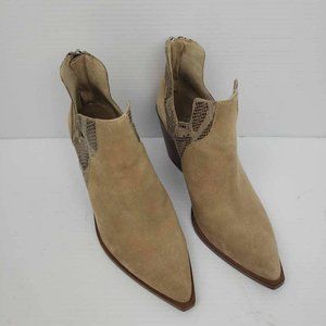Vince Camuto Womens Gannilla Ankle Boots Brown Leather Zip Heel Snake Panel 6.5M